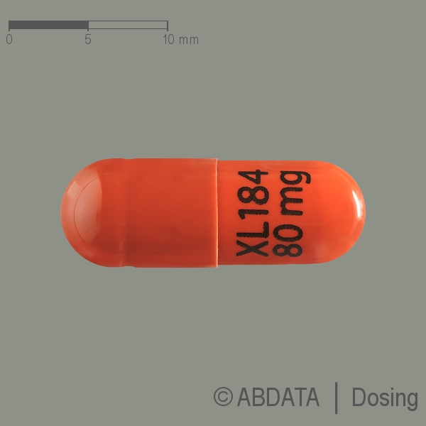 Produktabbildungen für COMETRIQ 20/80 mg 100 mg/Tag Dos.f.28 Tage Hartk. in der Vorder-, Hinter- und Seitenansicht.