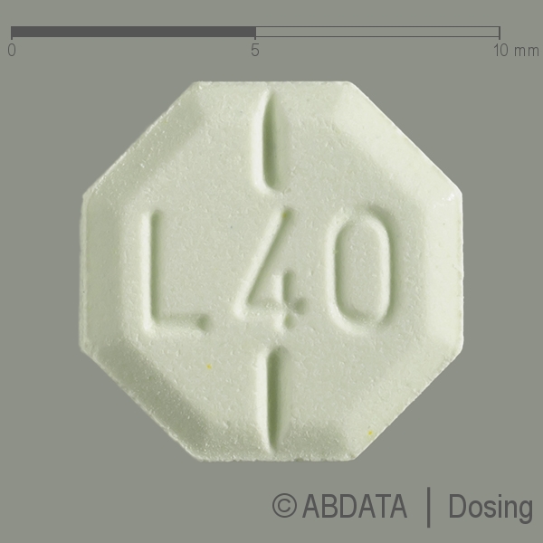 Produktabbildungen für LOVABETA 40 mg Tabletten in der Vorder-, Hinter- und Seitenansicht.