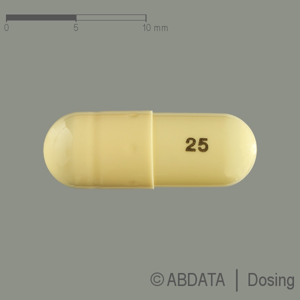 Produktabbildungen für PREGABALIN AbZ 25 mg Hartkapseln in der Vorder-, Hinter- und Seitenansicht.