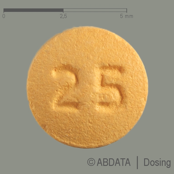 Produktabbildungen für QUETIAPIN-ratiopharm 25 mg Filmtabletten in der Vorder-, Hinter- und Seitenansicht.