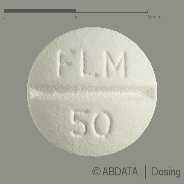 Produktabbildungen für FLUVOXAMIN-neuraxpharm 50 mg Filmtabletten in der Vorder-, Hinter- und Seitenansicht.