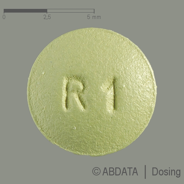 Produktabbildungen für ROPINIROL AbZ 1 mg Filmtabletten in der Vorder-, Hinter- und Seitenansicht.