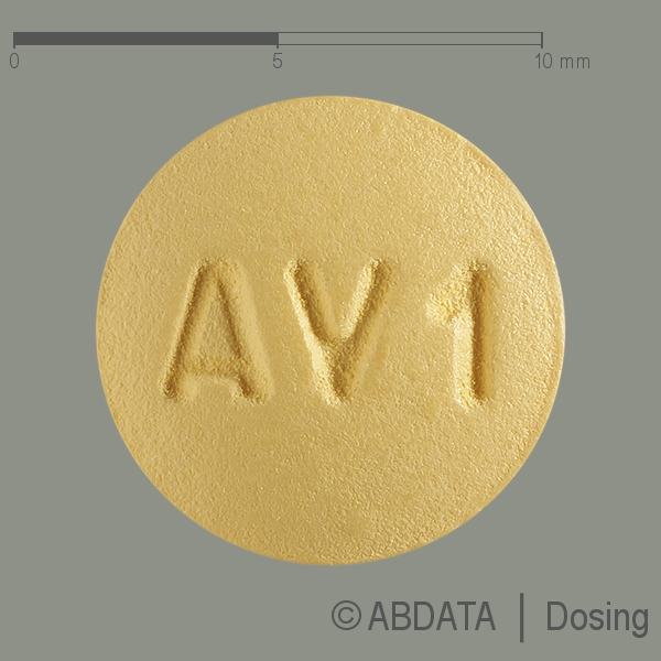 Produktabbildungen für AMLODIPIN/Valsartan Mylan 5 mg/80 mg Filmtabletten in der Vorder-, Hinter- und Seitenansicht.