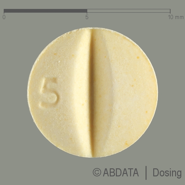 Produktabbildungen für BISOPROLOL Dexcel 5 mg Tabletten in der Vorder-, Hinter- und Seitenansicht.
