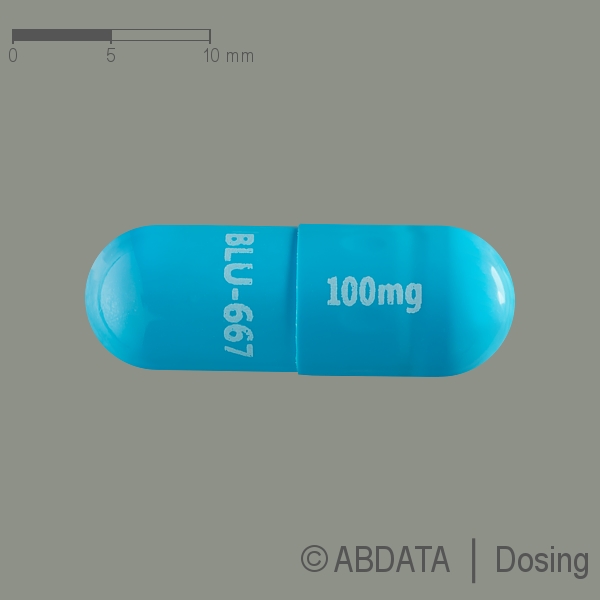 Produktabbildungen für GAVRETO 100 mg Hartkapseln in der Vorder-, Hinter- und Seitenansicht.
