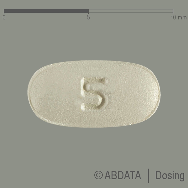 Produktabbildungen für AMBRISENTAN AbZ 5 mg Filmtabletten in der Vorder-, Hinter- und Seitenansicht.
