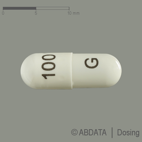 Produktabbildungen für GABAPENTIN AbZ 100 mg Hartkapseln in der Vorder-, Hinter- und Seitenansicht.