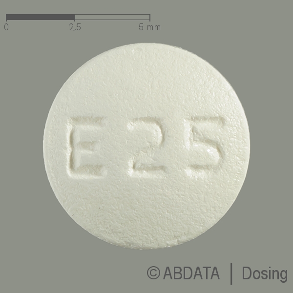 Produktabbildungen für EXEMESTAN-ratiopharm 25 mg Filmtabletten in der Vorder-, Hinter- und Seitenansicht.