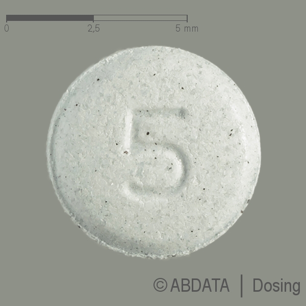 Produktabbildungen für ARPOYA 5 mg Tabletten in der Vorder-, Hinter- und Seitenansicht.
