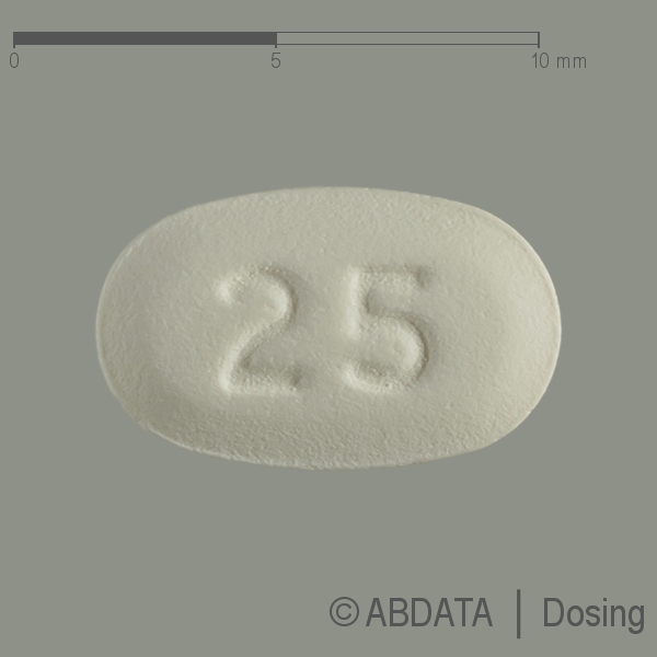 Produktabbildungen für SILDEGRA 25 mg Filmtabletten in der Vorder-, Hinter- und Seitenansicht.