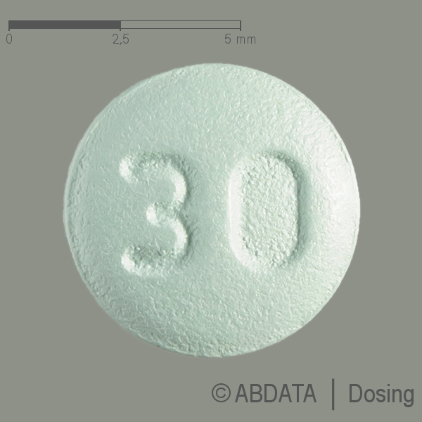 Produktabbildungen für ETORICOXIB Mylan 30 mg Filmtabletten in der Vorder-, Hinter- und Seitenansicht.