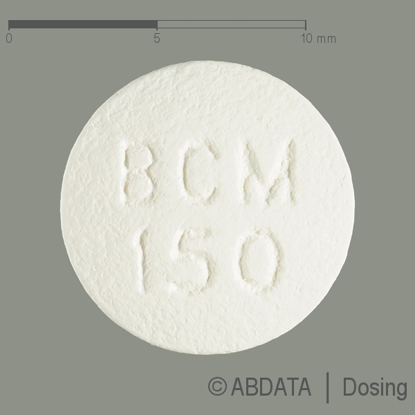 Produktabbildungen für BICALUTAMID STADA 150 mg Filmtabletten in der Vorder-, Hinter- und Seitenansicht.