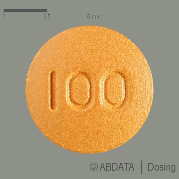 Produktabbildungen für IMATINIB STADA 100 mg Filmtabletten in der Vorder-, Hinter- und Seitenansicht.