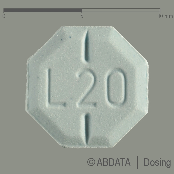Produktabbildungen für LOVABETA 20 mg Tabletten in der Vorder-, Hinter- und Seitenansicht.