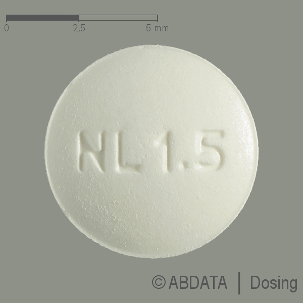 Produktabbildungen für PIDANA 1,5 mg Tabletten in der Vorder-, Hinter- und Seitenansicht.