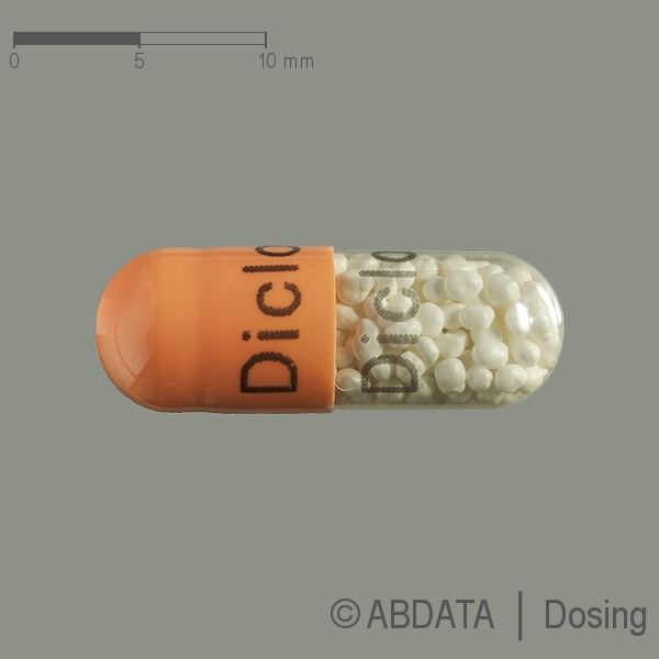 Produktabbildungen für DICLOFENAC-ratiopharm 100 mg Retardkapseln in der Vorder-, Hinter- und Seitenansicht.