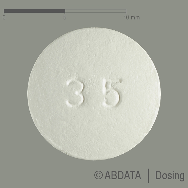 Produktabbildungen für RISEDRONAT STADA 35 mg Filmtabletten in der Vorder-, Hinter- und Seitenansicht.