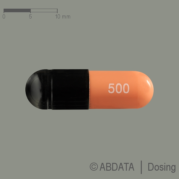 Produktabbildungen für STAPHYLEX 500 mg Kapseln in der Vorder-, Hinter- und Seitenansicht.