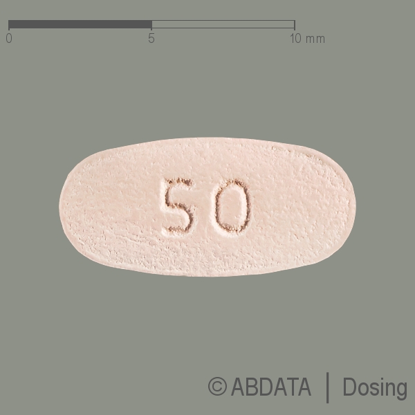 Produktabbildungen für LACOSAMID AL 50 mg Filmtabletten in der Vorder-, Hinter- und Seitenansicht.