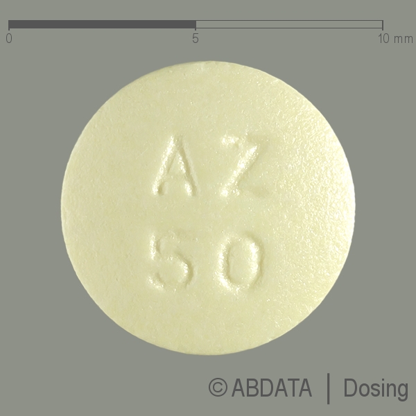 Produktabbildungen für AZATHIOPRIN AL 50 mg Filmtabletten in der Vorder-, Hinter- und Seitenansicht.