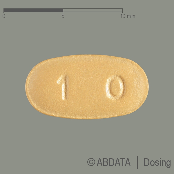 Produktabbildungen für VARDEGIN 10 mg Filmtabletten in der Vorder-, Hinter- und Seitenansicht.