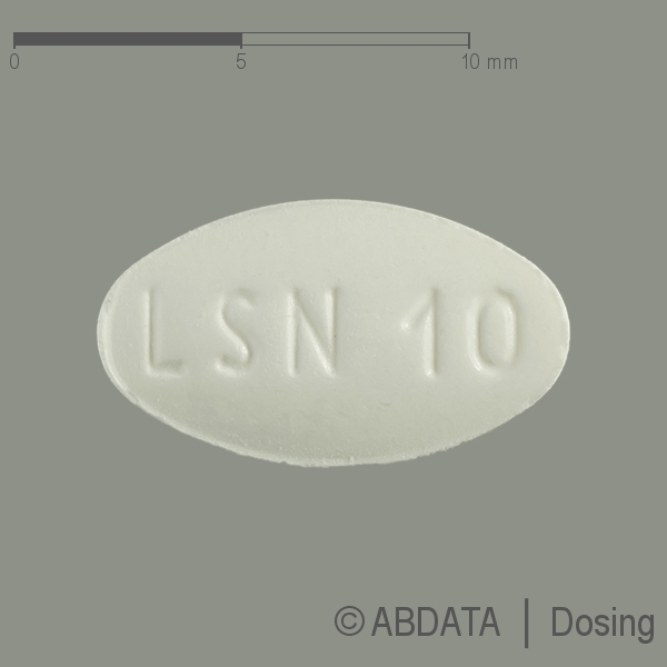 Produktabbildungen für LISINOPRIL Teva 10 mg Tabletten in der Vorder-, Hinter- und Seitenansicht.