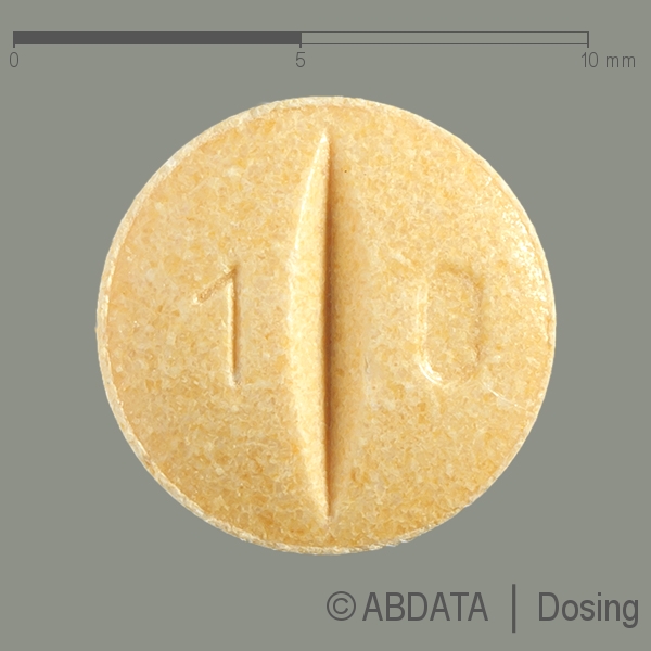 Produktabbildungen für BISOPROLOL-ratiopharm 10 mg Tabletten in der Vorder-, Hinter- und Seitenansicht.