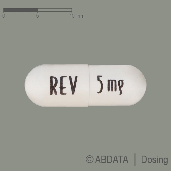 Produktabbildungen für REVLIMID 5 mg Hartkapseln in der Vorder-, Hinter- und Seitenansicht.