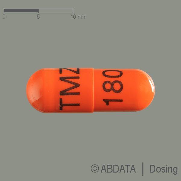 Produktabbildungen für TEMOZOLOMID Ribosepharm 180 mg Hartkapseln in der Vorder-, Hinter- und Seitenansicht.