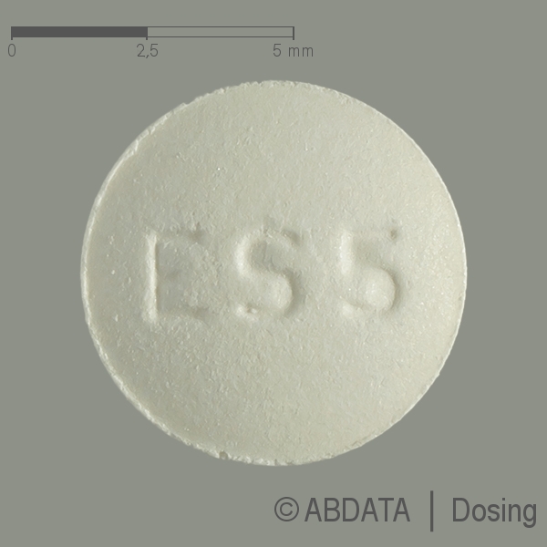 Produktabbildungen für ESMYA 5 mg Tabletten in der Vorder-, Hinter- und Seitenansicht.