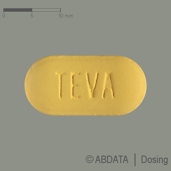 Produktabbildungen für EFAVIRENZ Teva 600 mg Filmtabletten in der Vorder-, Hinter- und Seitenansicht.