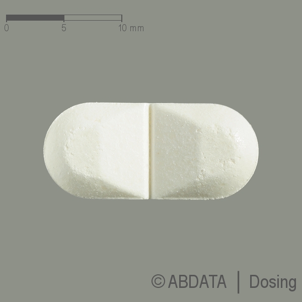 Produktabbildungen für METRONIDAZOL-ratiopharm 400 mg Tabletten in der Vorder-, Hinter- und Seitenansicht.