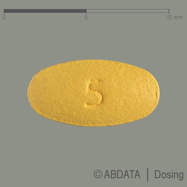 Produktabbildungen für TADALAFIL AbZ 5 mg Filmtabletten in der Vorder-, Hinter- und Seitenansicht.