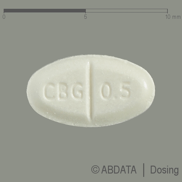 Produktabbildungen für CABERGOLIN-ratiopharm 0,5 mg Tabletten in der Vorder-, Hinter- und Seitenansicht.