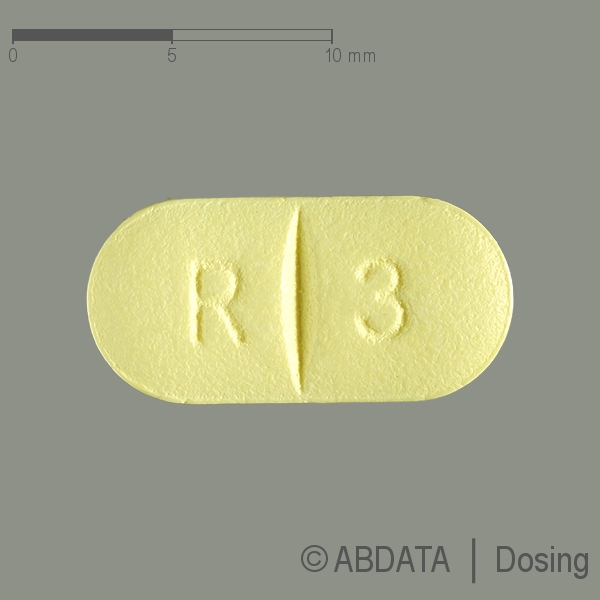 Produktabbildungen für RISPERIDON STADA 3 mg Filmtabletten in der Vorder-, Hinter- und Seitenansicht.