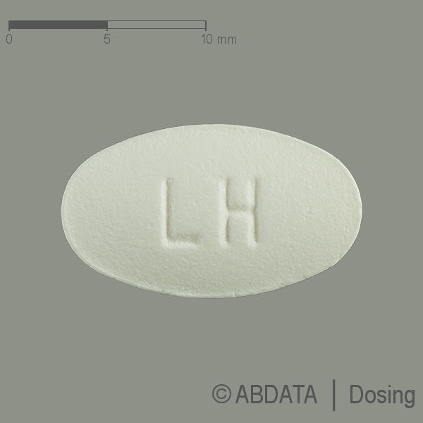 Produktabbildungen für LOSARTAN comp. AbZ 100/12,5 mg Filmtabletten in der Vorder-, Hinter- und Seitenansicht.