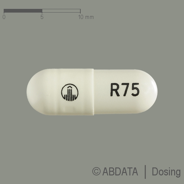 Produktabbildungen für PRADAXA 75 mg Hartkapseln in der Vorder-, Hinter- und Seitenansicht.