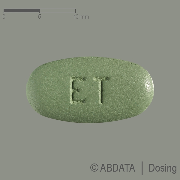Produktabbildungen für EMTRICITABIN/Tenofovirdisoproxil-ratio 200/245 mg in der Vorder-, Hinter- und Seitenansicht.