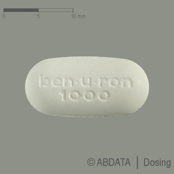 Produktabbildungen für BEN-U-RON 1.000 mg Tabletten in der Vorder-, Hinter- und Seitenansicht.