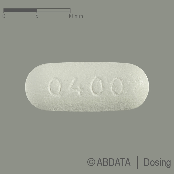 Produktabbildungen für QUETIAPIN AbZ 400 mg Retardtabletten in der Vorder-, Hinter- und Seitenansicht.