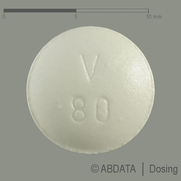 Produktabbildungen für VERAPAMIL-ratiopharm N 80 mg Filmtabletten in der Vorder-, Hinter- und Seitenansicht.