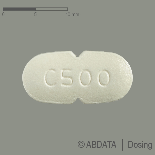 Produktabbildungen für CIPROFLOXACIN-ratiopharm 500 mg Filmtabletten in der Vorder-, Hinter- und Seitenansicht.