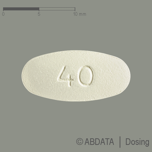 Produktabbildungen für OLMESARTAN-1A Pharma 40 mg Filmtabletten in der Vorder-, Hinter- und Seitenansicht.