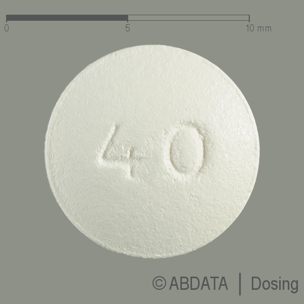 Produktabbildungen für FAMOTIDIN STADA 40 mg Filmtabletten in der Vorder-, Hinter- und Seitenansicht.