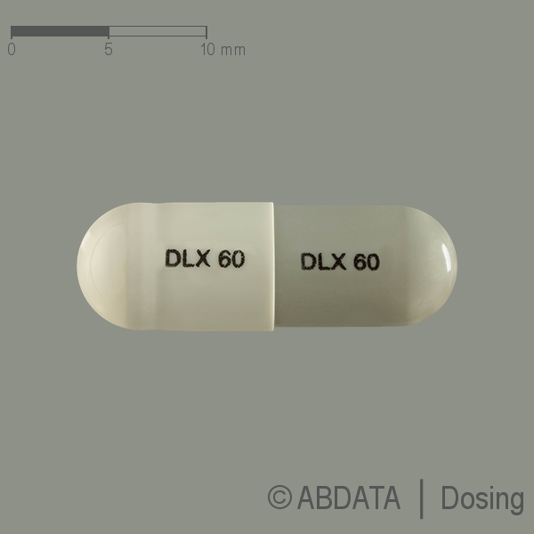 Produktabbildungen für DULOXETIN AbZ 60 mg magensaftresistente Hartkaps. in der Vorder-, Hinter- und Seitenansicht.