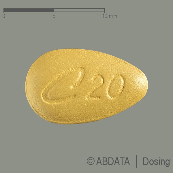 Produktabbildungen für CIALIS 20 mg Filmtabletten in der Vorder-, Hinter- und Seitenansicht.