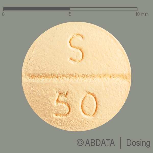 Produktabbildungen für SITAGLIPTIN-ratiopharm 50 mg Filmtabletten in der Vorder-, Hinter- und Seitenansicht.