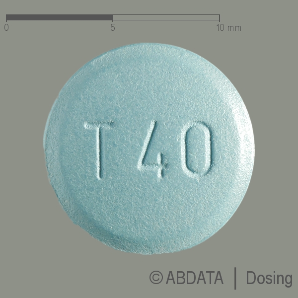 Produktabbildungen für GIOTRIF 40 mg Filmtabletten in der Vorder-, Hinter- und Seitenansicht.