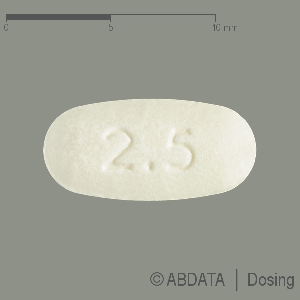 Produktabbildungen für EVEROLIMUS beta 2,5 mg Tabletten in der Vorder-, Hinter- und Seitenansicht.