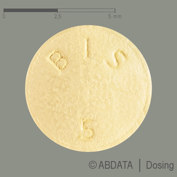 Produktabbildungen für BISOHEXAL 5 mg Filmtabletten in der Vorder-, Hinter- und Seitenansicht.